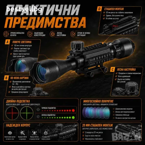 Оптиката 4-16x50 тактически оптически мерник бързомер прицел за пушка, снимка 4 - Оборудване и аксесоари за оръжия - 41892906
