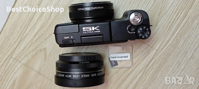 Цифрова камера 64MP 5K WiFi + широкоъгълен обектив + 2 батерии + 64GB мемори Пълна комплектация, снимка 7 - Фотоапарати - 55167179