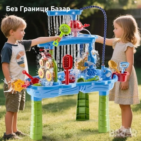 Нова Детска маса за пясък и вода 3 нива със слонче и 16 части аксесоари форми, снимка 7 - Образователни игри - 54059229