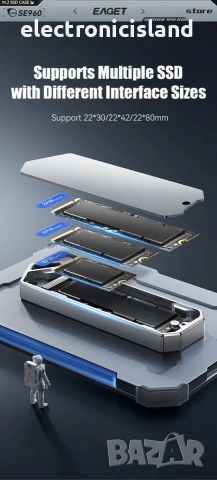 💻 Външна Кутия EAGER за m.2 SSD Диск  | Двоен Протокол NVMe/SATA | 10Gbps USB 3.2, снимка 6 - Твърди дискове - 55035848