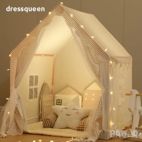 4773 Текстилен кът за игра тип „Къщичка“ – Винтидж каре в бежово, снимка 4 - Други - 54066020