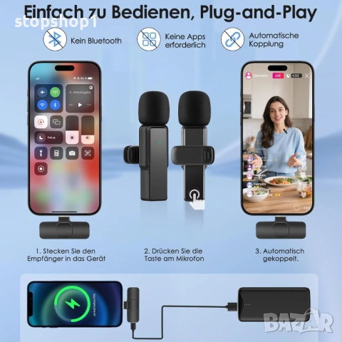 Безжичен микрофон за мобилен телефон за iPhone/Android/компютър, мини микрофон, безжичен лавалирен м, снимка 6 - Bluetooth слушалки - 54254622