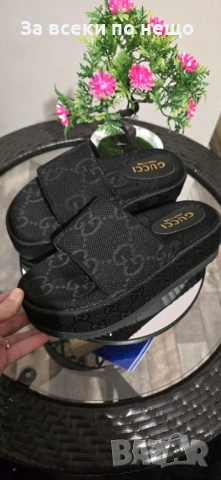 Gucci Дамски Черни Високи Чехли Гучи Код E1312, снимка 2 - Чехли - 54141948