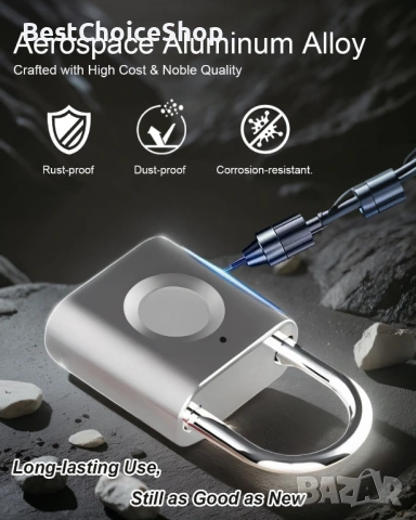 катинар с отпечатък (2 бр.) Ключалка без ключ с биометрия за багаж, чанти и кутии – Черно/Сребристо, снимка 9 - Други стоки за дома - 54093264