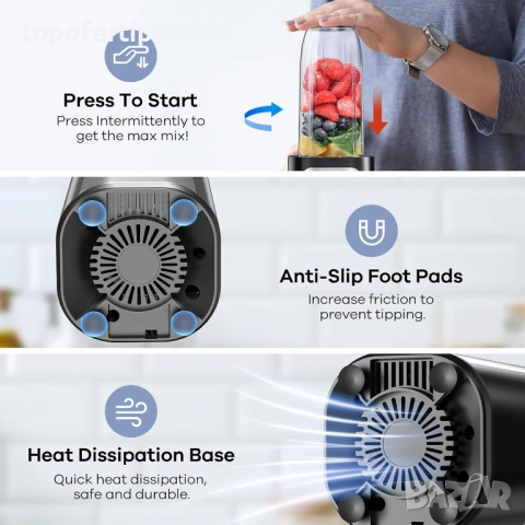 Блендер/Нутрибулет Ganiza,900 W Mini Smoothie Maker,Гаранция, снимка 3 - Блендери - 54649797