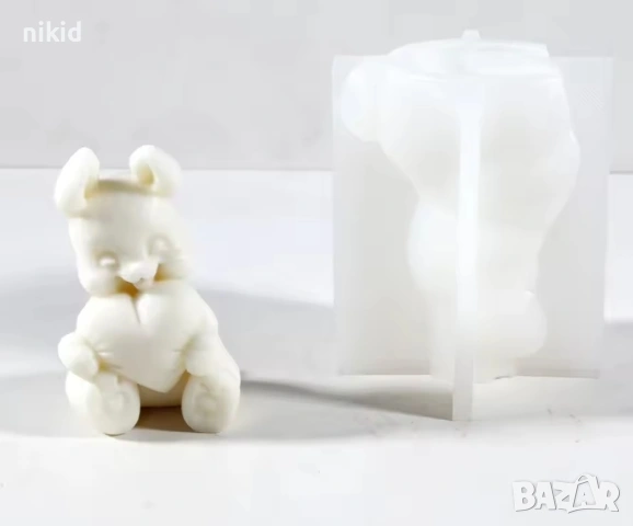 3D Заек зайче стискащо сърце силиконов молд форма фондан шоколад гипс смола свещ декор, снимка 2 - Форми - 54391528