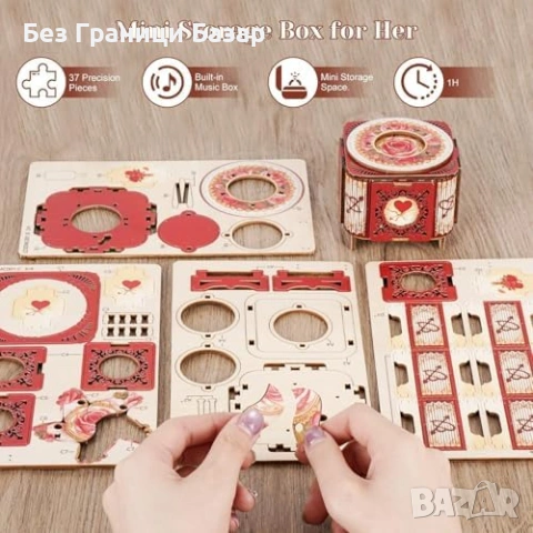 Нова Механична музикална кутия 3D пъзел подарък за жена декорация дом, снимка 5 - Декорация за дома - 54345452