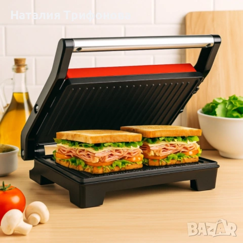 Тостер грил Royalty Line RL-PM1000 - Компактен грил и сандвич преса 2 в 1 + Подарък Стилен въртящ се, снимка 6 - Други стоки за дома - 54168470