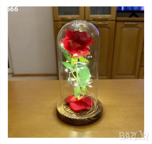 Роза в стъкленица, 20x10cm, LED осветление, Батерии 3хААА включени, снимка 4 - Декорация за дома - 55448851