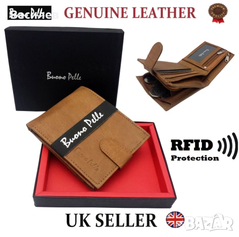 Buono Pelle оригинален мъжки портфейл портмоне естествена кожа нос Англия, снимка 4 - Портфейли, портмонета - 54056746