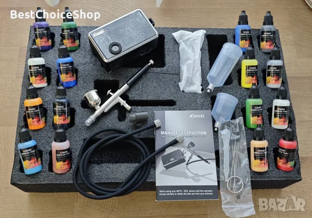 Комплект аерограф на марката XDOVET, 32 PSI, преносим с компресор за моделиране и хоби проекти., снимка 2 - Инструменти за гравиране - 55408243