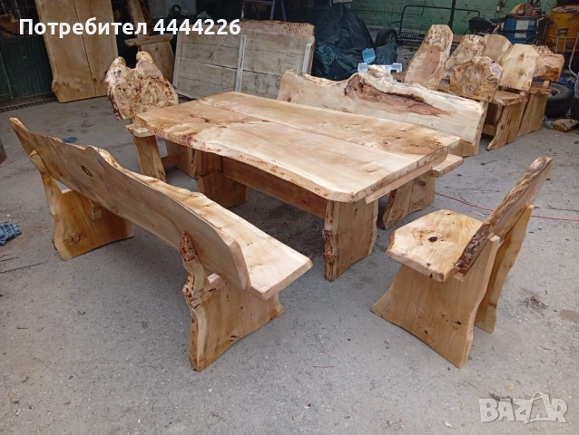 Масивна дървена маса с пейки – ръчна изработка, естествено дърво