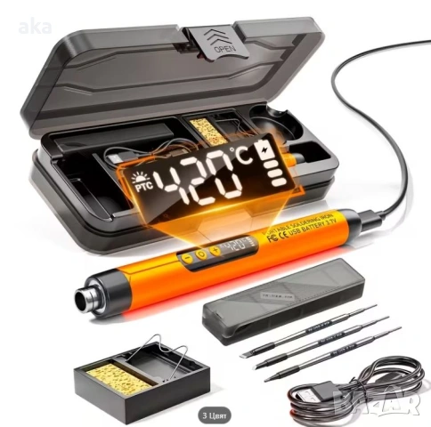 Безжичен поялник Solderig iron LED ДИСПЛЕЙ+LED ОСВЕТЛЕНИЕ+3 бр.различни сменяеми накрайника-нов-, снимка 9 - Поялници и запояване - 54698227