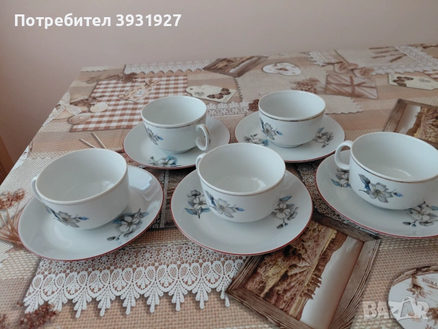 Сет от чашки за чай и кафе -5бр.+щест чинийки, снимка 2 - Чаши - 55000261