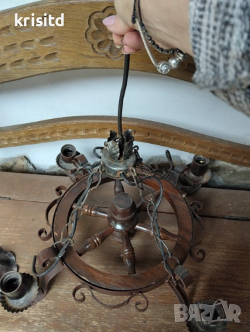 Полюлей от ковано желязо и дърво, снимка 3 - Декорация за дома - 54499176