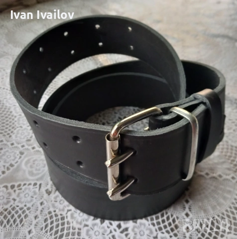 МАСИВЕН Черен колан (5 см) – ЕСТЕСТВЕНА КОЖА – Двойна катарама, снимка 4 - Колани - 54126423