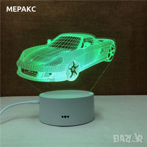 3D LED нощник „Кола" с 7 цвята и дистанционно, снимка 3 - Детски нощни лампи - 55061507