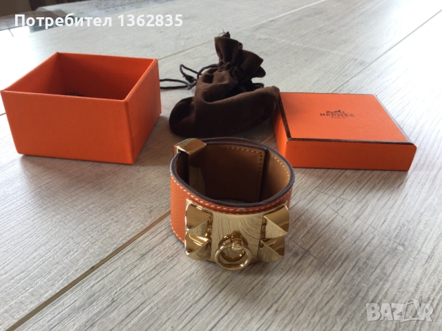 НОВА оранжева гривна от естествена кожа HERMES Paris Collier de Chien , снимка 5 - Гривни - 54033291