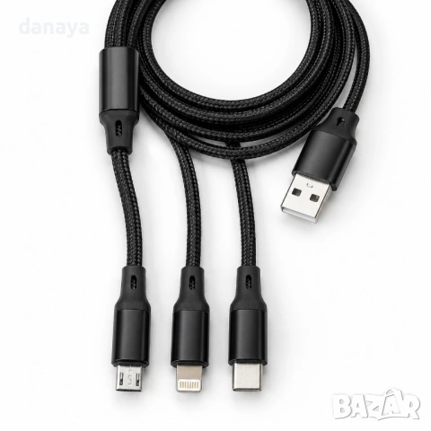 6726 Универсален USB кабел 3 в 1 – Micro USB, Lightning и Type-C, снимка 3 - Резервни части за телефони - 54779232