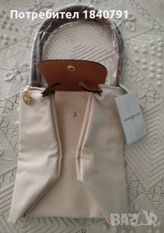 НОВА Longchamp Le Pliage – с етикети, млечно бежова, М, дълги дръжки, снимка 7 - Чанти - 54517947