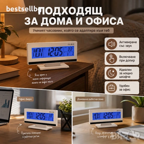 Електронен дигитален светещ часовник с термометър за стая сензор, снимка 4 - Други - 29105884