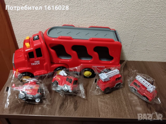 Голям пожарен автовоз със звук и светлина с 3 камиона и 1 хеликоптер., снимка 4 - Коли, камиони, мотори, писти - 44110271