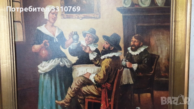Красива фламандска живопис- кръчма с гуляй на благородници.
