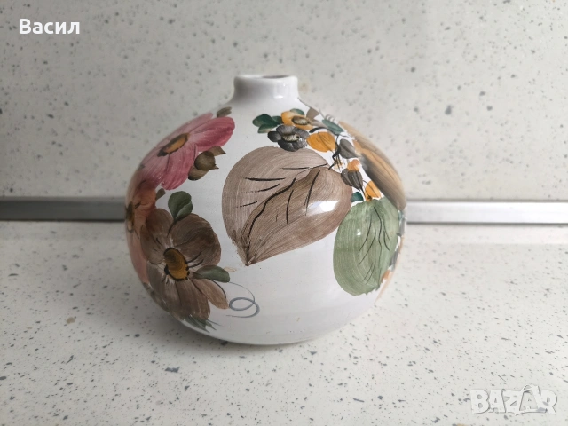 Ръчно рисувана винтидж керамична ваза, снимка 5 - Вази - 55084396