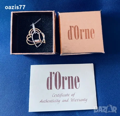 Колие Ново,d'ORNE,Сертификат,оригинална опаковка.От сребро, злато-жълто и розово и цирконий  € 45, снимка 2 - Колиета, медальони, синджири - 55448040