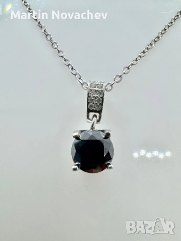 Сребърно колие с мойсанит (Диамант) 1 карат, снимка 3 - Колиета, медальони, синджири - 54090066