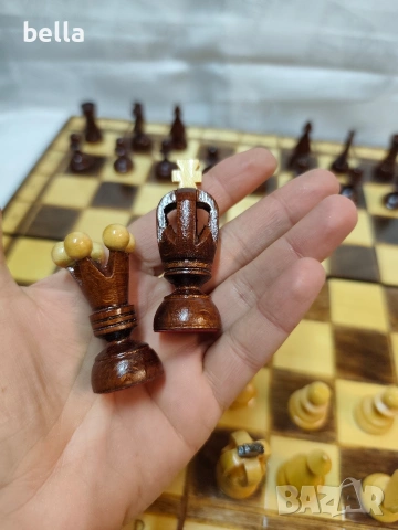 Ръчно изработен комплект шах и дама от дърво, снимка 7 - Антикварни и старинни предмети - 54087073