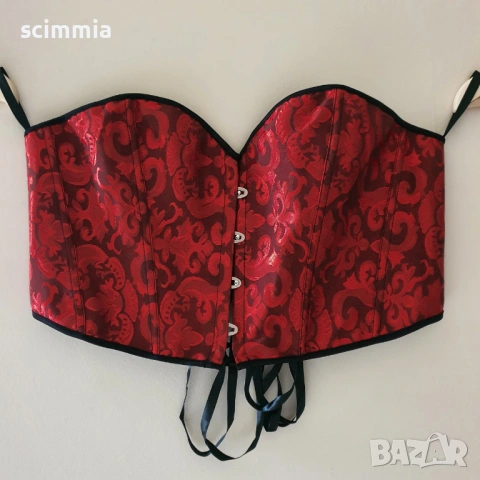 Червен готически корсет с връзки и флорален мотив XL/XXL/XXXL