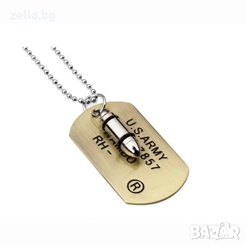 Мъжки военен комплект Dog Tag с жетон и висулка куршум – Неръждаема стомана 10215