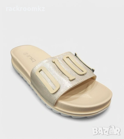 Дамски бежови чехли с метален акцент и анатомична подметка – PT38-115A Beige