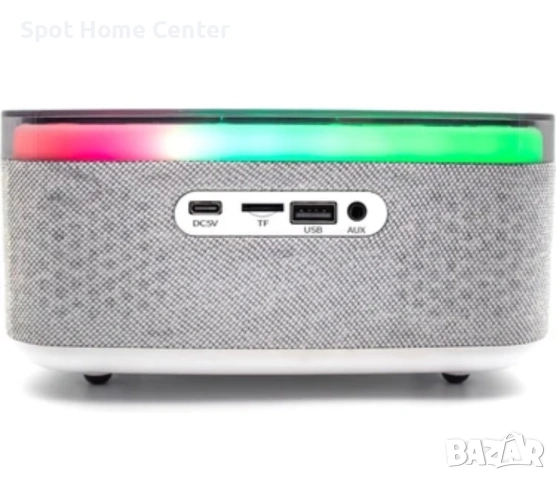 Безжична Bluetooth колонка с функция за зареждане на телефон отгоре, RGB дизайн, аларма и часовник., снимка 7 - Слушалки и портативни колонки - 54584876