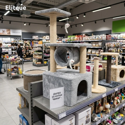 Драскалка за котки XL, 90 см – 4 нива с къщичка, тунел, играчки и сизалови колони
