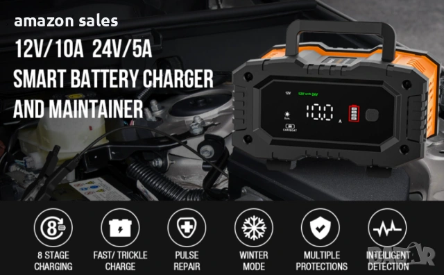 NEXPEAK NC202 10-Amp зарядно устройство за батерии 12V 24V LiFePO4 оловно-киселинни 8-степенно, снимка 8 - Аксесоари и консумативи - 54575096
