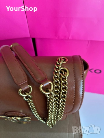 Дамска чанта за рамо PINKO LOVE ONE BIG кафяв цвят, снимка 3 - Чанти - 54048257