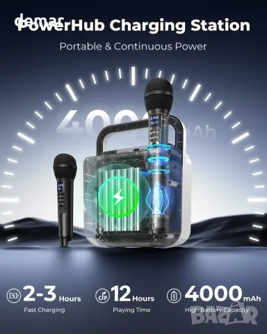 Bluetooth караоке машина SD-516 с 2 микрофона, 10W, DJ светлина, USB/AUX, снимка 2 - Караоке - 55621659