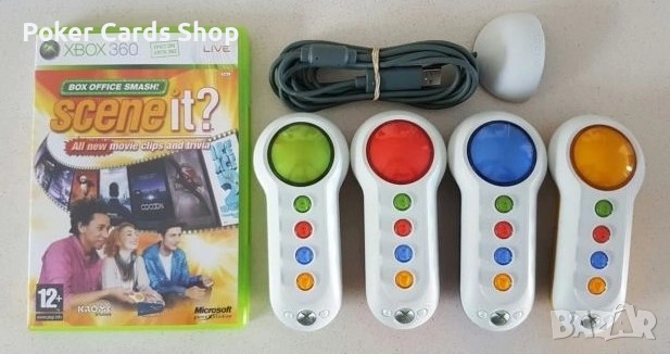 4 x Безжични BUZZERS Контролера + Играта SCENE IT за Xbox 360