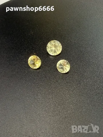 Комплект 3 естествени цитрина – общо 2,15 ct – кръгъл брилянтен, снимка 4 - Бижутерийни комплекти - 55483477