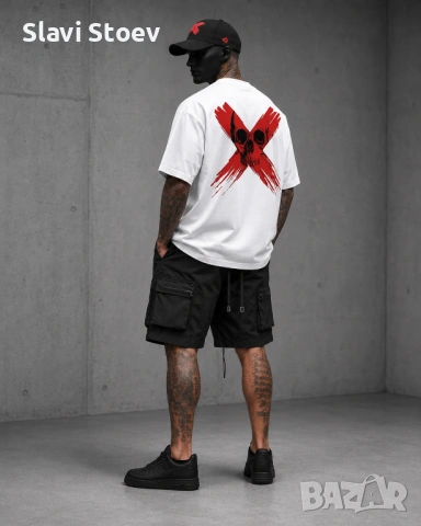 Мъжки Streetwear Комплект – Тениска, Карго Къси Панталони и Шапка, снимка 2 - Спортни дрехи, екипи - 54857632