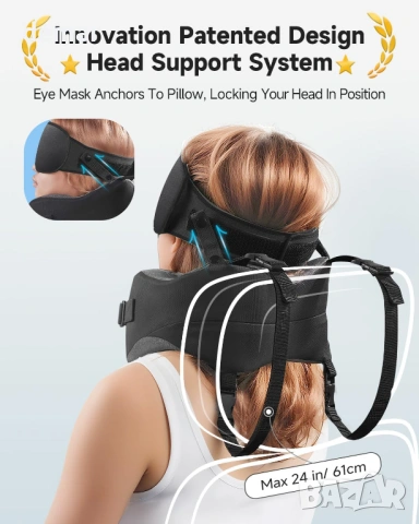 Възглавница за пътуване Umisleep с маска за очи и чанта за носене, черна, снимка 3 - Други стоки за дома - 54049492