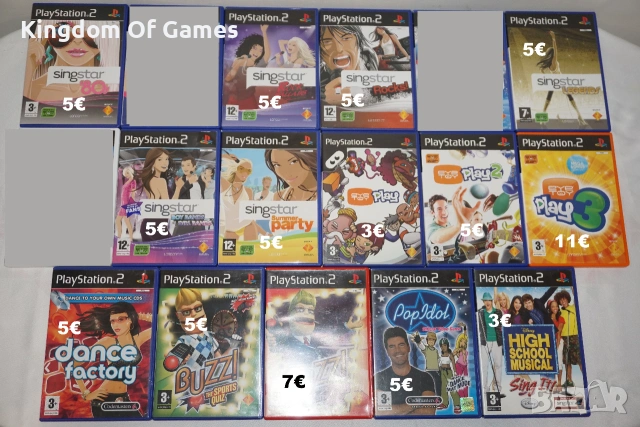Игри за PS2 SingStar: 80's/Rock Ballads/Rocks!/Boybands vs Girlbands/EyeToy 1 2 3/Pop Idol/Buzz