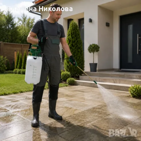 Пръскачка под налягане 5L Living & Garden – Месингов накрайник, манометър и презрамка за носене