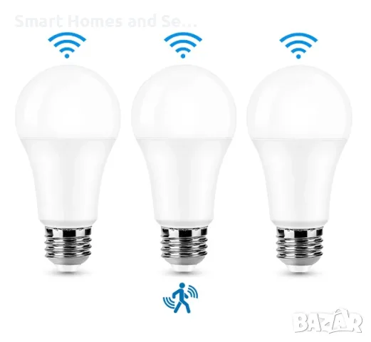 3 броя E27 LED крушки със сензор за движение