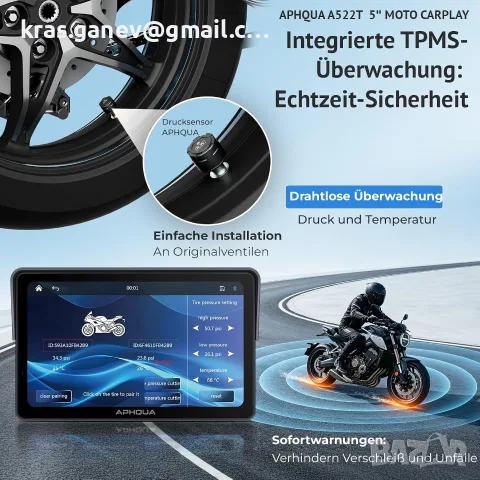 5" Мото CarPlay / Android Auto дисплей с TPMS – IP67 водоустойчив, снимка 4 - Аксесоари и консумативи - 55351509