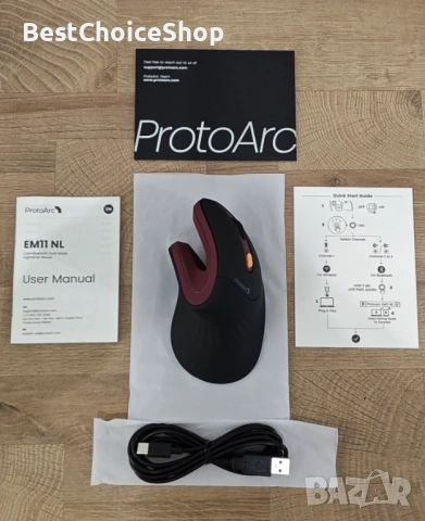 ProtoArc Ергономична мишка, EM11 NL Bluetooth презареждаща се безжична, снимка 2 - Клавиатури и мишки - 54903713
