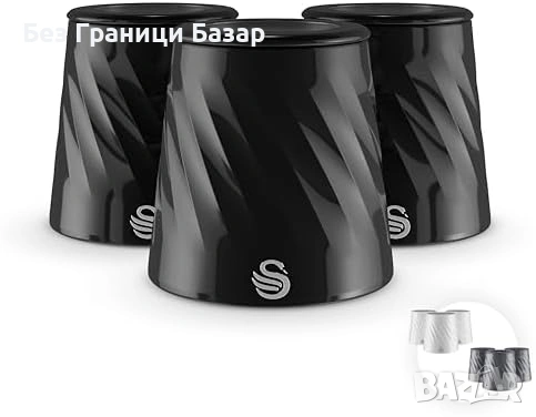 Нови Метални кутии за съхранение Swan Windsor 3 броя 1.3L черни за чай кафе захар