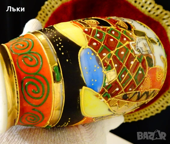 Порцеланова ваза Satsuma,злато,емайли,печат. , снимка 8 - Вази - 54081875